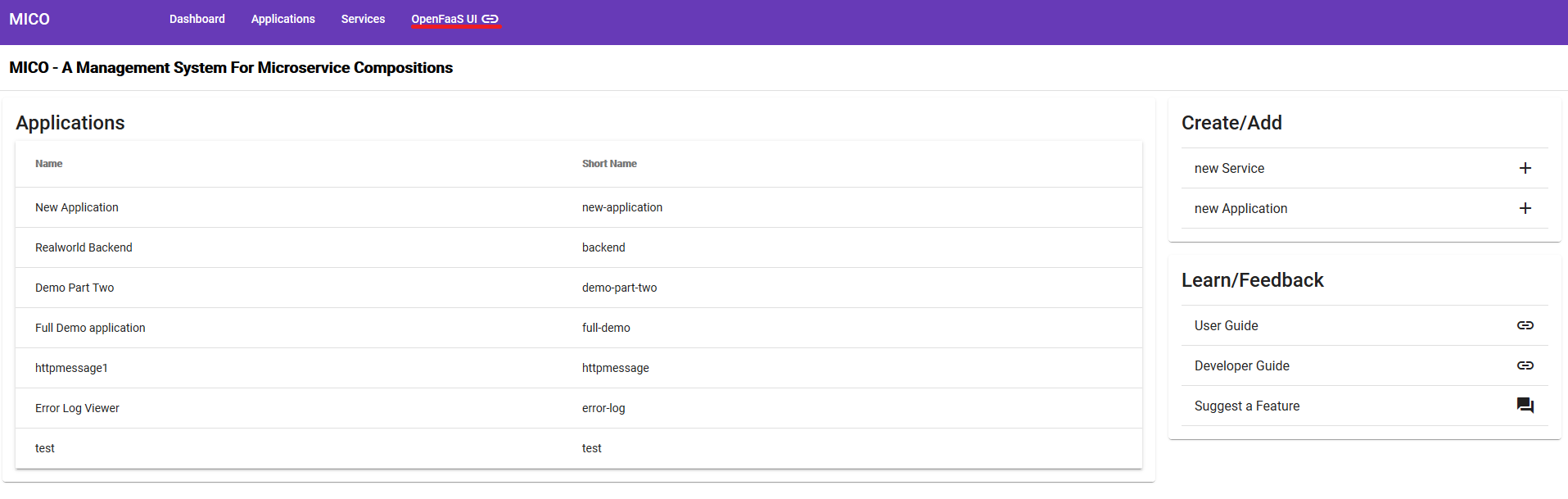 Link to OpenFaaS UI from MICO